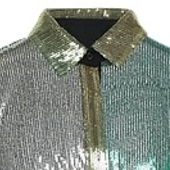 Callie Lives Ombre Future: Marco Bologna Sequin Metallic Button Up Shirt Large - Picture 3 of 5
